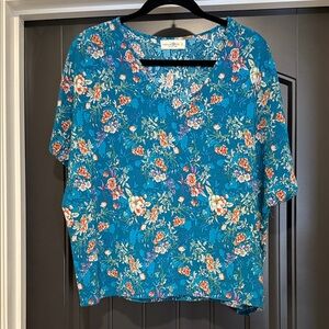 NATURAL LIFE Teal Floral Blouse